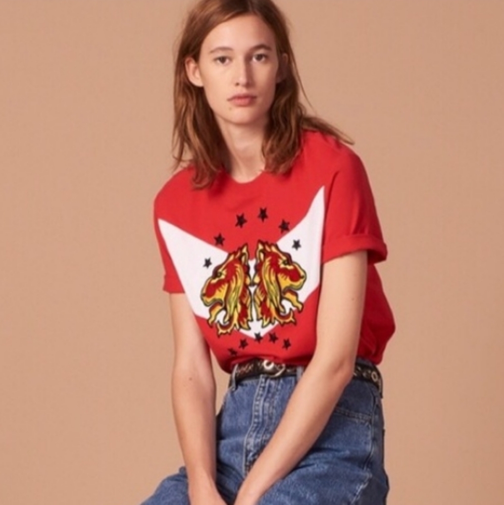 Sandro appliquéd lion head tee